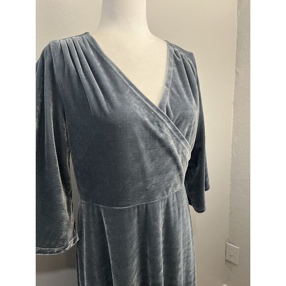 Soft Surroundings Dress Women Medium Velour Bell Sleeve Long Maxi Gray Wrap Top - Picture 5 of 10